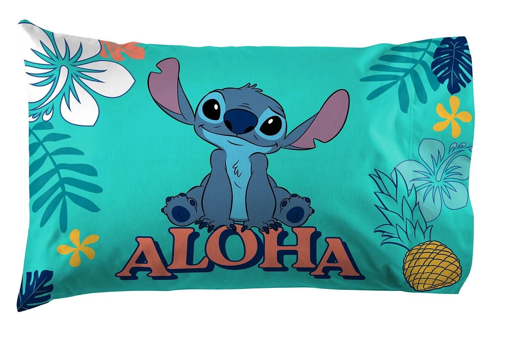 Lilo & Stitch Ensemble de Douillette et Taie d'Oreiller Réversible pour Lit 1 ou 2 Places pour Enfants, 100% Polyester
