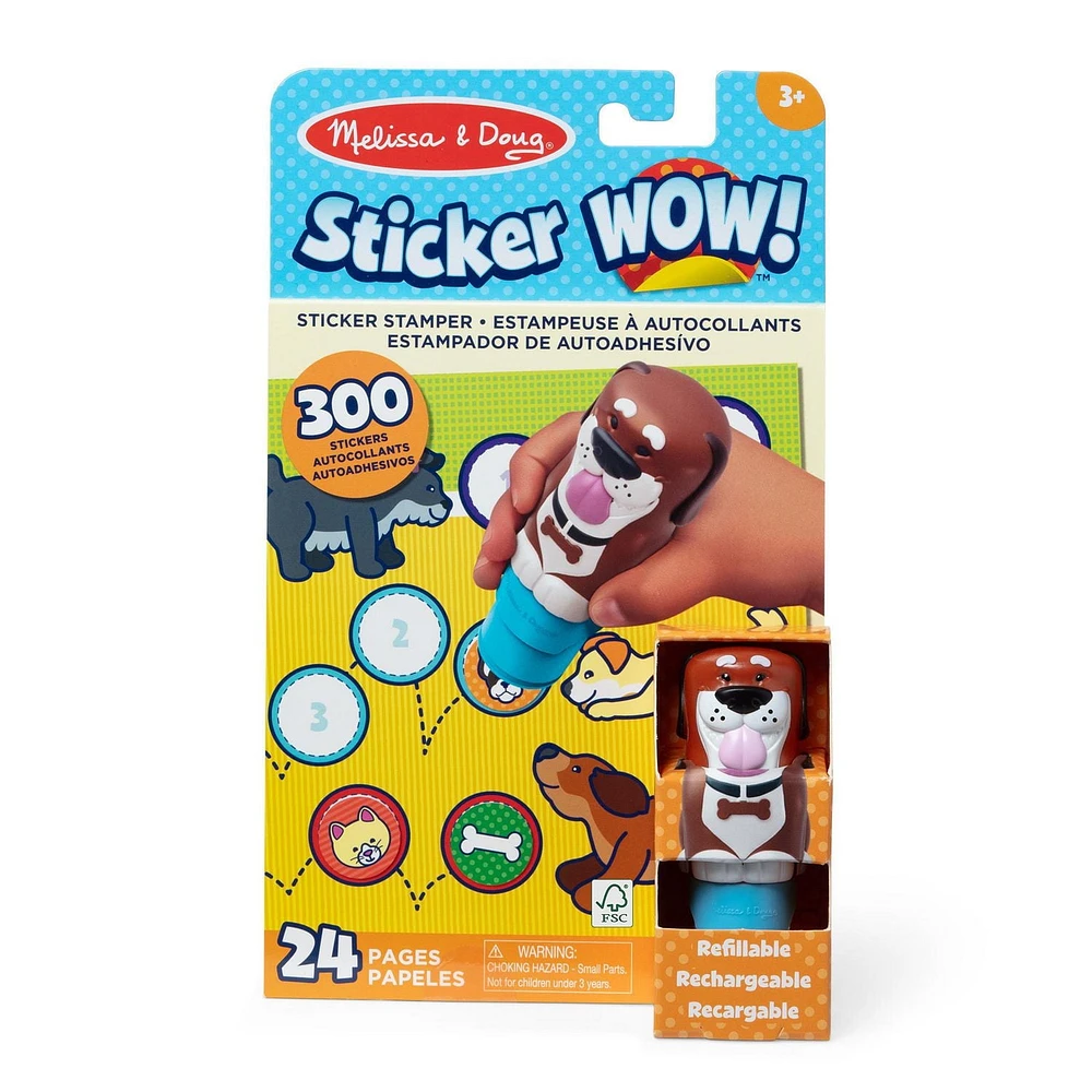 Melissa & Doug Sticker WOW! bloc d'activités de 24 pages et estampeuse à autocollants, 300 autocollants, loisirs créatifs, jouet à manipuler, figurine à collectionner, chien