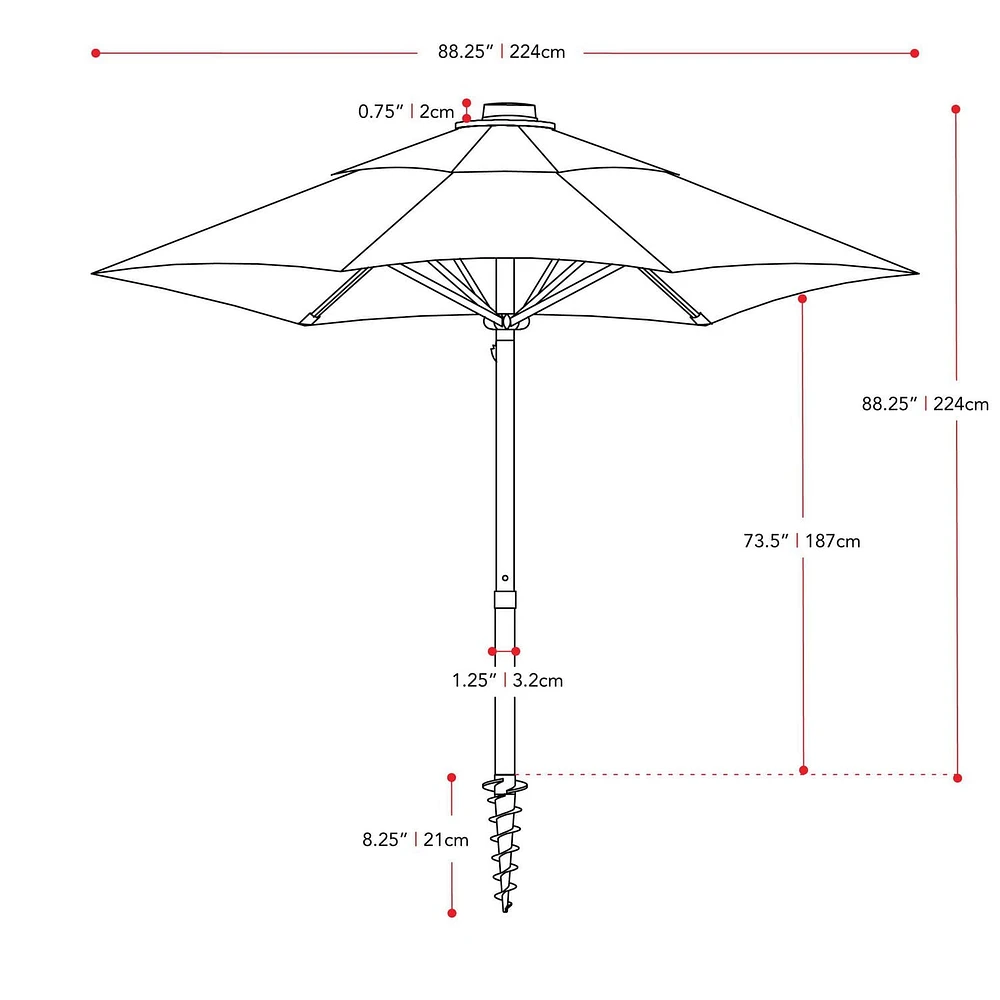 Parasol de plage portable CorLiving de 2,3 m avec ancrage pour sable et terre et sac de transport