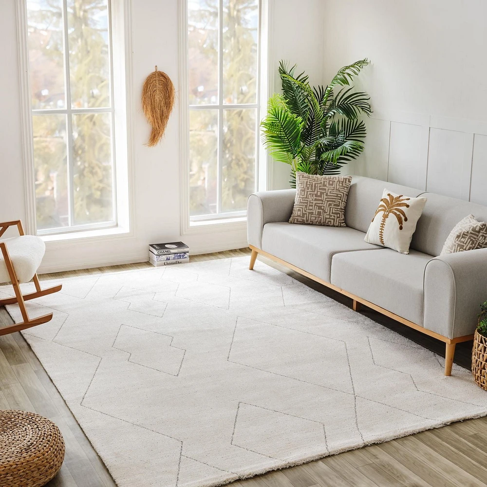 Tapis d'interieur abstrait Rug Branch Casa, beige creme, boheme - Salon, chambre, salle à manger et cuisine<br>