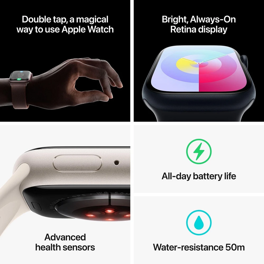 Apple Watch Série 9 GPS Clairement brillante.