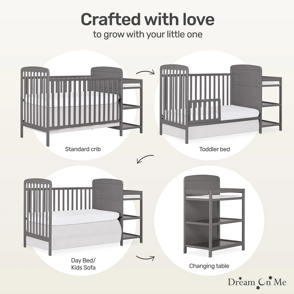 Dream On Me Anna 4 in 1 Full Size Crib and Changing Table Combo, Model #678, Two Storage Shelves