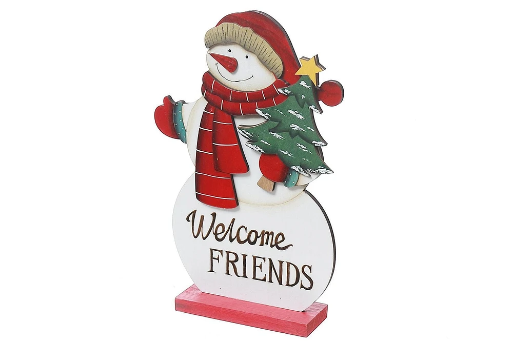 Support De Bonhomme De Neige En Bois Welcome Friends