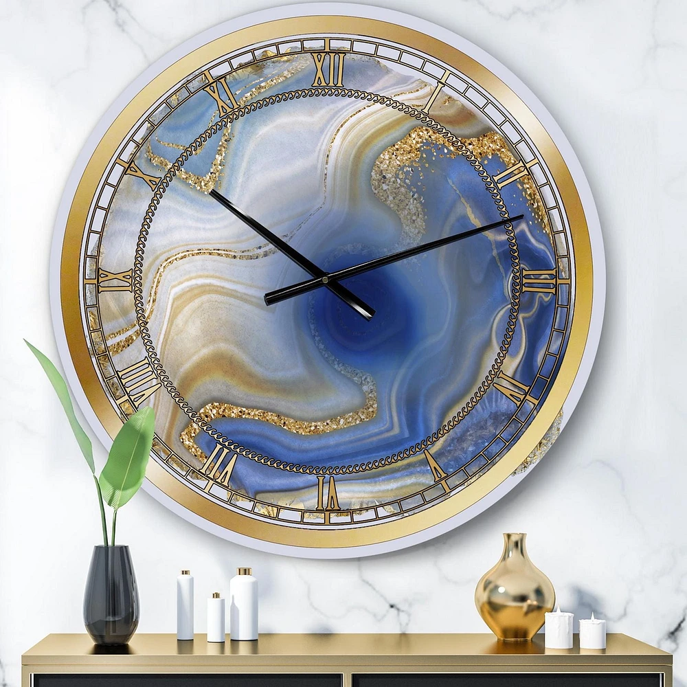Designart 'Ocean Blue Golden Jasper Agate I' Modern wall clock