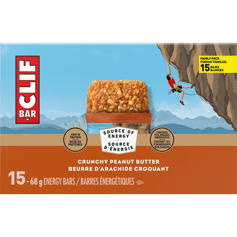 CLIF BAR Energy Bars, Crunchy Peanut Butter, Granola Bar, High in Protein, Contains 70% Organic Ingredients, (Pack of 15), 1.02 kg