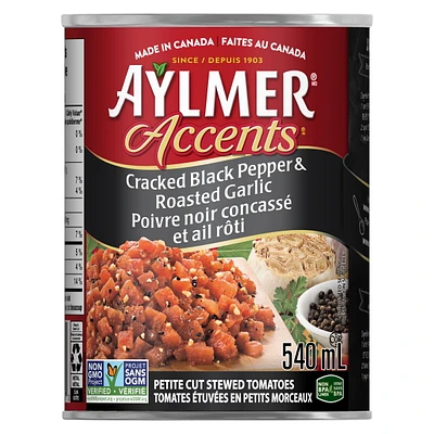 Aylmer Accents Cracked Black Pepper and Roasted Garlic Stewed Tomatoes, 540 ml