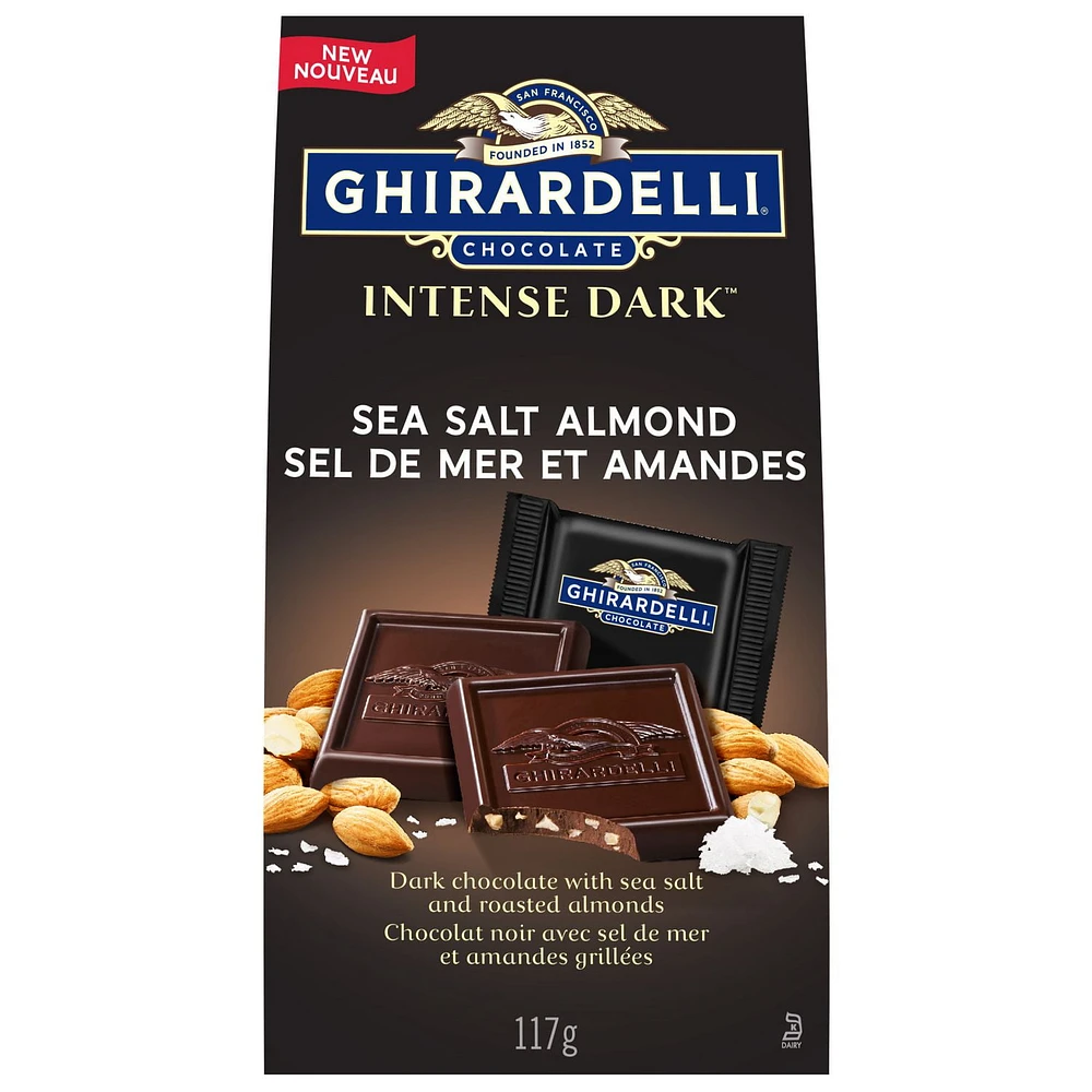 GHIRARDELLI Intense Sea Salt and Almond Dark Chocolate Squares, 117-Gram Bag