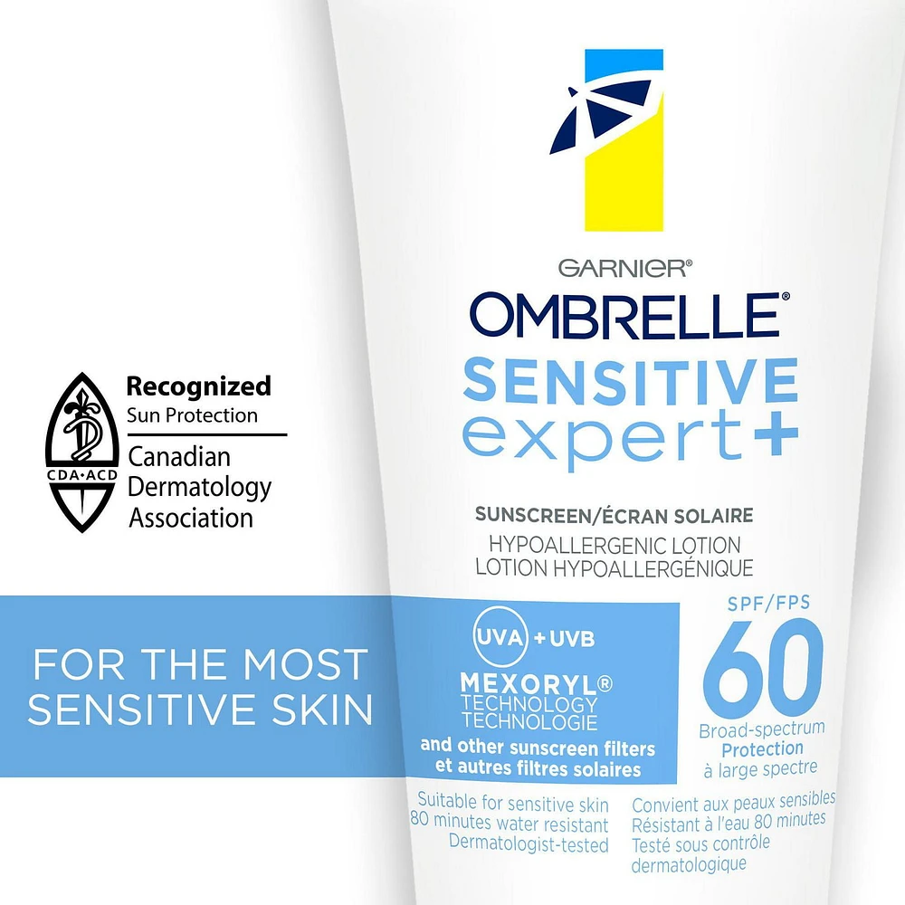 Garnier Ombrelle Sensitive Expert Crème Solaire pour le Corps SPF 60, Hypoallergénique, Pour Les Peaux Les Plus Sensibles, 200 mL Protection pour les peaux les plus sensibles