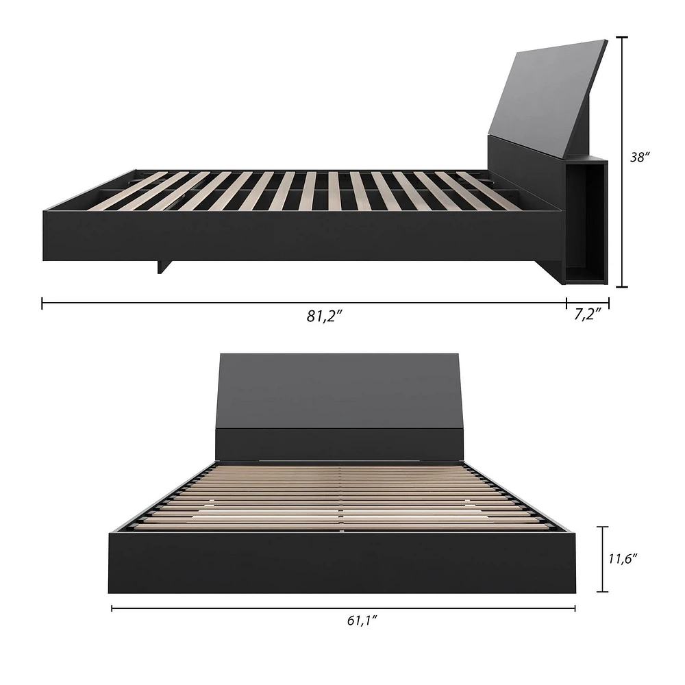 Nexera Corbo Platform Bed and Headboard, Black