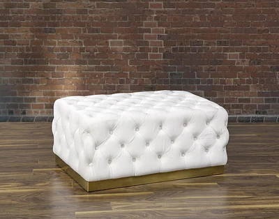 K-LIVING Portia Tufted Velvet Ottoman in Beige with Stainless Steel Brush Gold Base