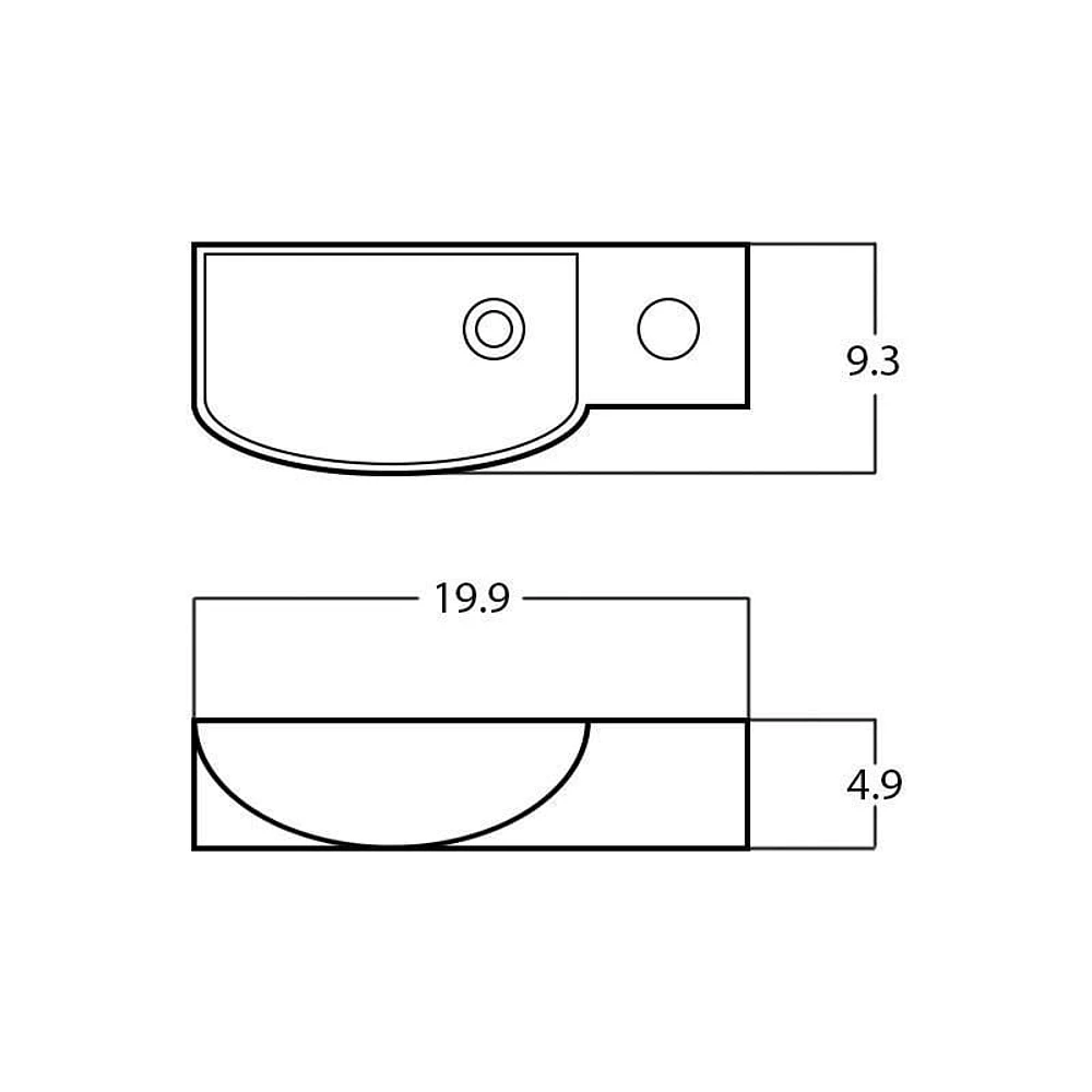 American Imaginations 19.9-in. W Wall Mount White Bathroom Vessel Sink For 1 Hole Right Drilling AI-28590