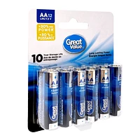 Great Value AA LR6/1.5 V Alkaline Batteries 12-Pack, 10-year storage life, Long lasting power guarantee