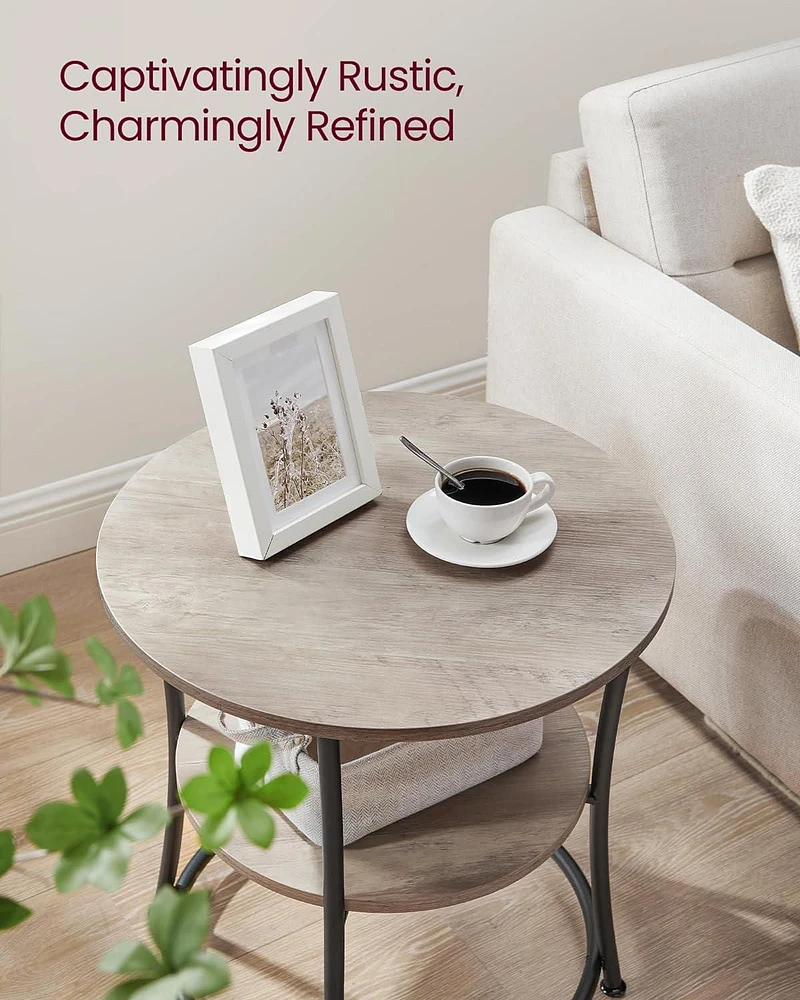 Boutique Home Side Round End Table with 2 Shelves Ideal for Living Room, Den or Bedroom