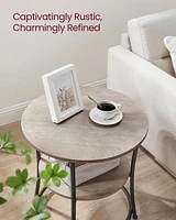 Boutique Home Side Round End Table with 2 Shelves Ideal for Living Room, Den or Bedroom
