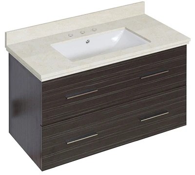 American Imaginations 36-in. W Wall Mount Dawn Grey Vanity Set For 3H8-in. Drilling Beige Top White UM Sink AI-18639