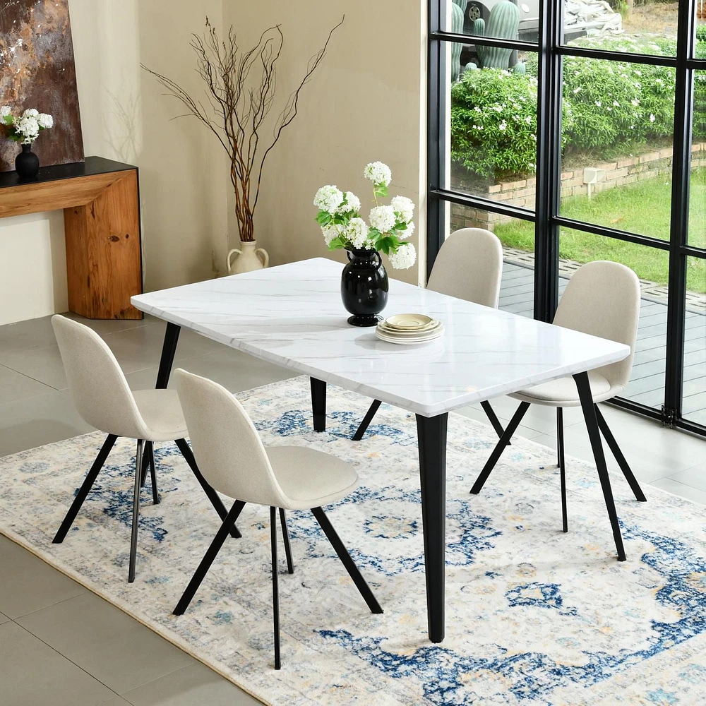 Ensembles de salle à manger Homy Casa - Table de 62.9 pouces et 4 chaises rembourrées pour salle à manger familiale Ensembles de 5 pièces pour 4-6 personnes