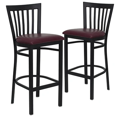 2 Pk. HERCULES Series Black School House Back Metal Restaurant Barstool - Burgundy Vinyl Seat