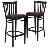2 Pk. HERCULES Series Black School House Back Metal Restaurant Barstool - Burgundy Vinyl Seat