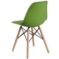 2 pièces Chaise de la série Elon en plastique vert avec pattes en bois