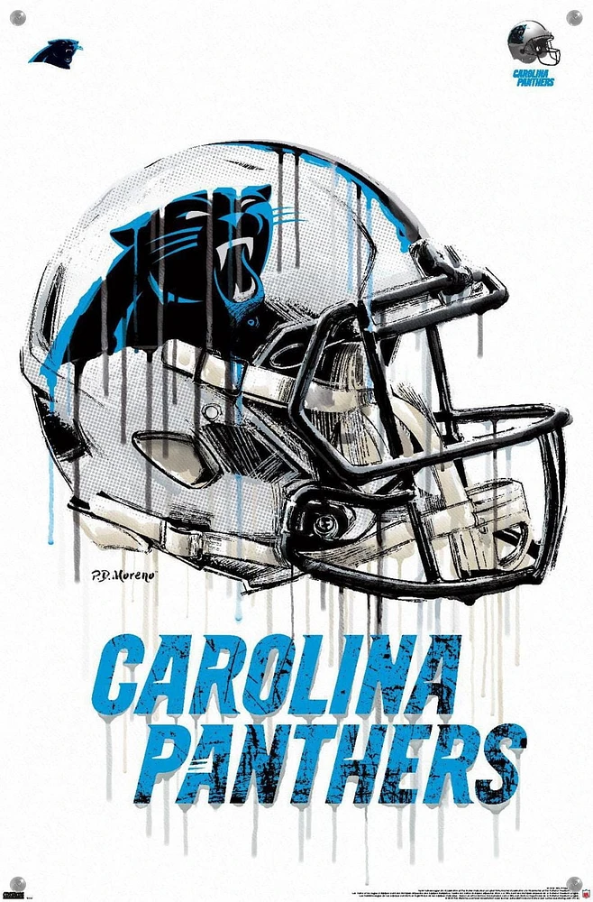NFL Carolina Panthers - Drip Helmet 20 Wall Poster, 22.375" x 34" Framed