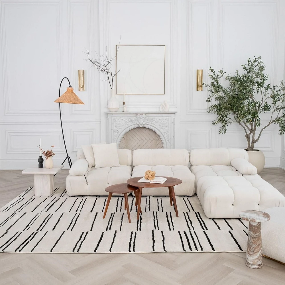 Tapis d'interieur abstrait Rug Branch Domus, creme noir, moderne - Salon, chambre, salle a manger et cuisine<br>