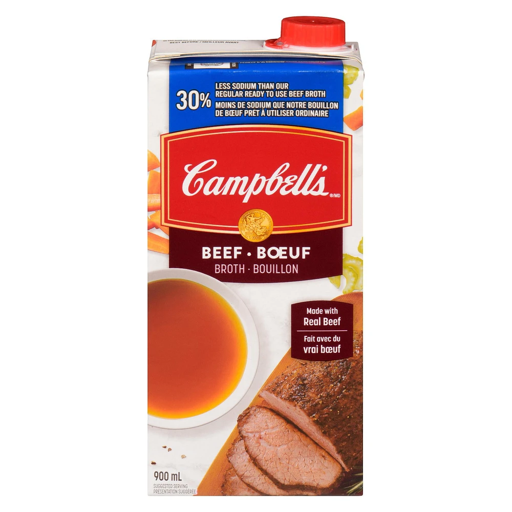 Bouillon de bœuf Campbell'sMD prêt à utiliser, 30 % moins de sodium, longue conservation 900 ml