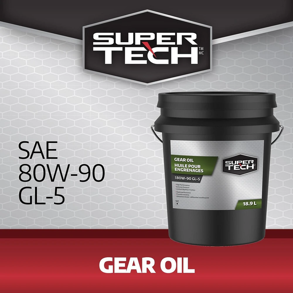 SuperTech Huile pour engrenages SAE 80W-90 GL-5, seau, 18.9L Application haute performance et extrême pression