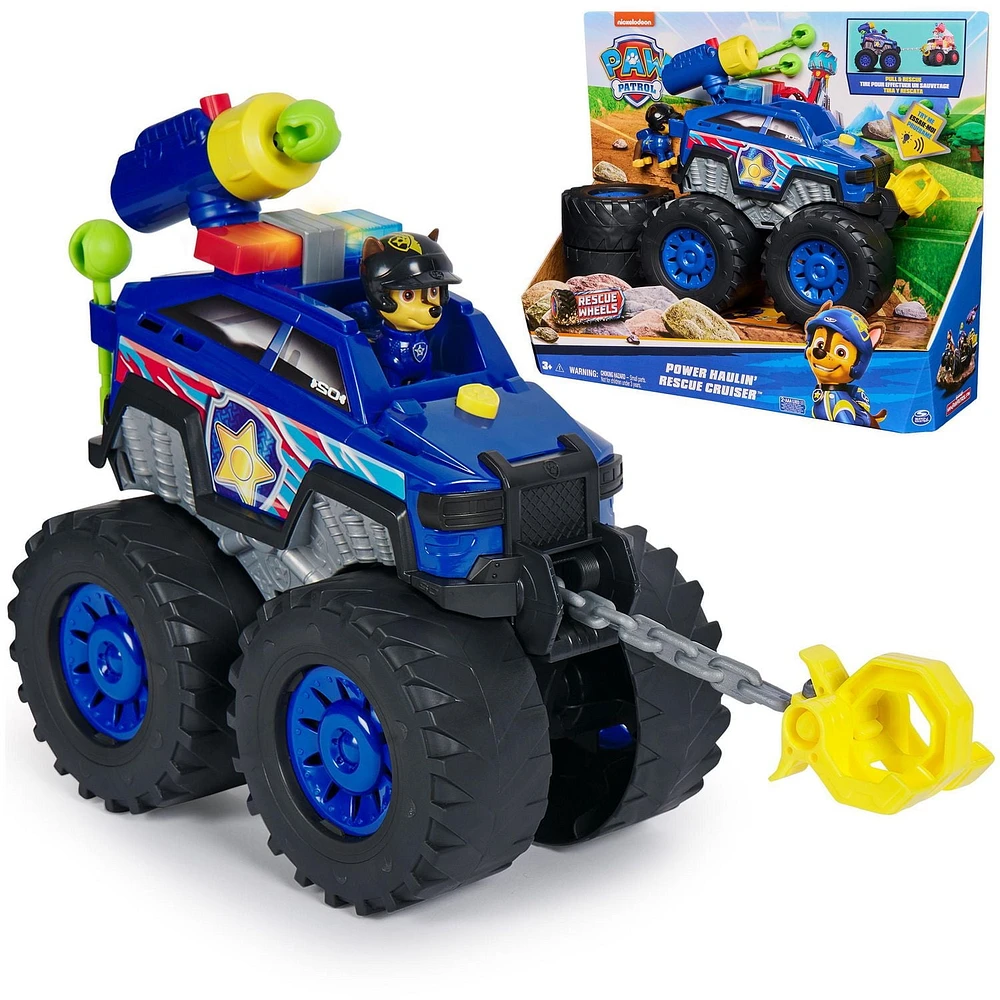 PAW Patrol: Rescue Wheels Chase’s Power Haulin’ Cruiser, Toy Truck with Launcher, Motorized Winch, Lights & Sounds, Kids Toys for Boys & Girls Ages 3+, Chase’s Power Hauling