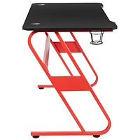 Bureau ergonomique de jeu rouge avec porte-gobelet et crochet pour casque