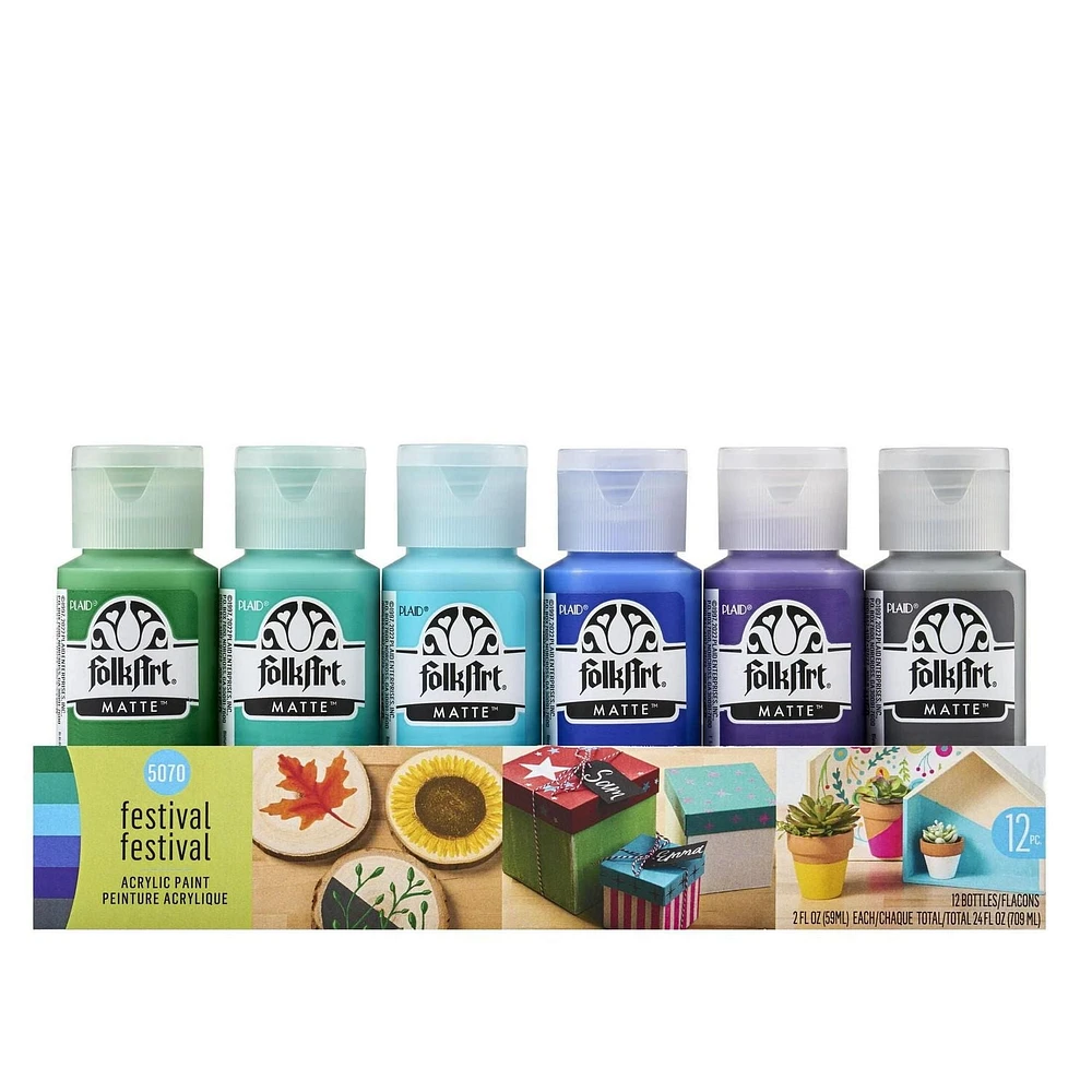 FolkArt Ensemble de 12 peintures acryliques, Festival
