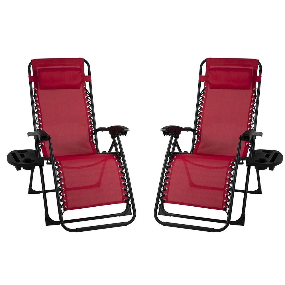 Lot de 2 chaises à gravité Patio Premier avec couvre-pieds et grand porte-gobelet - Rouge