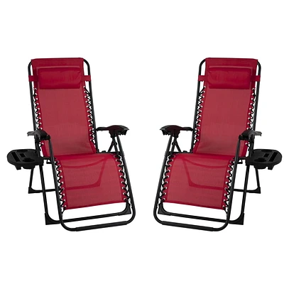 Lot de 2 chaises à gravité Patio Premier avec couvre-pieds et grand porte-gobelet - Rouge