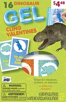 Mello Smello 16CT Dinosaur Gel Cling Valentines Kiddie Cards
