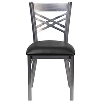 HERCULES Series Clear Coated ''X'' Back Metal Restaurant Chair - Black Vinyl Seat