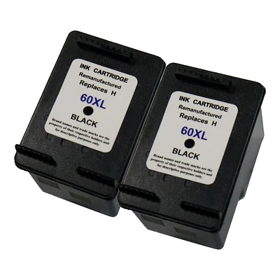 L-ink HP 60XL Pack de 2 Cartouches à Jet d'encres Noir à Rendement Élevé Compatible (CC641WN)
