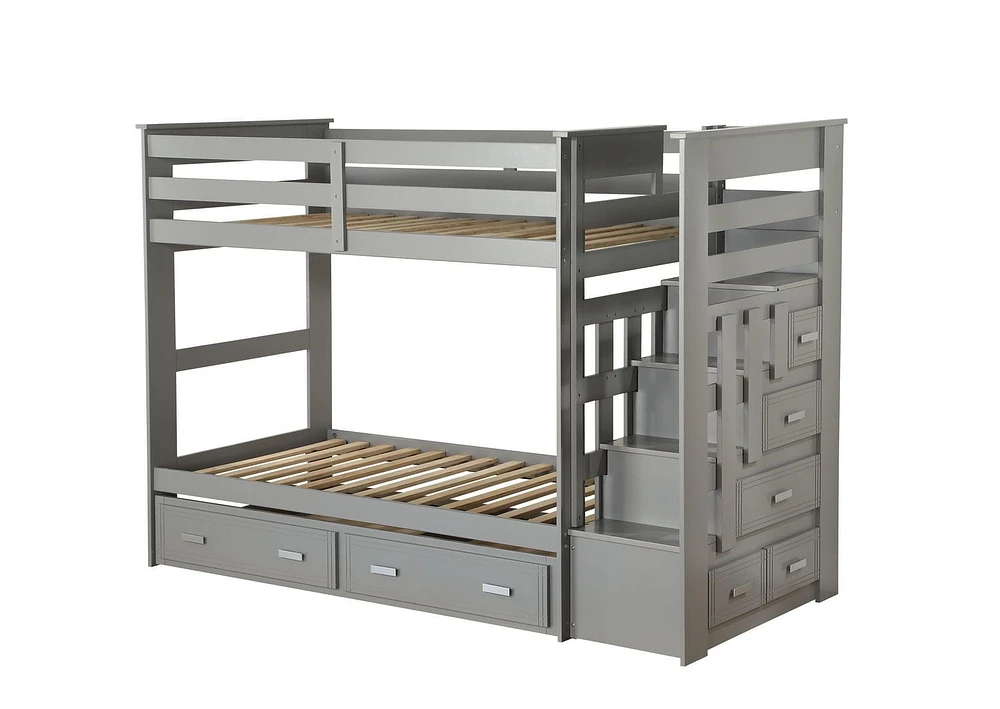 ACME Allentown Twin/Twin Bunk Bed w/Storage Ladder & Trundle in Gray