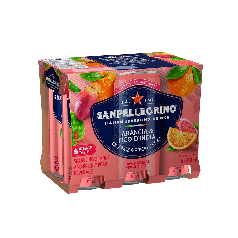 San Pellegrino Naturali Arancia & Fico d'india Sparkling Orange and Prickly Pear Beverage 6 x 330mL, 6 x 330mL