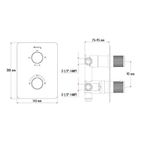 Valve thermostatique carrée 3 fonctions, Douchette magnétique, bec de bain ou simultanément, fini chrome