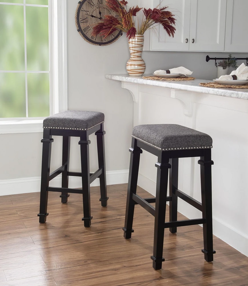 Tabouret de Bar Brady Dos Nu en Tweed Noir et Blanc