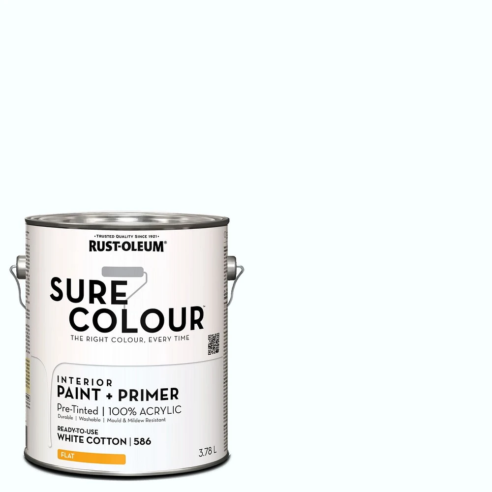 Rust-Oleum Sure Colour™ Peinture + Apprêt, Intérieur Mat, Coton Blanc 3,78L 3,78L