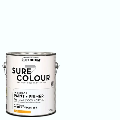 Rust-Oleum Sure Colour™ Peinture + Apprêt, Intérieur Mat, Coton Blanc 3,78L 3,78L
