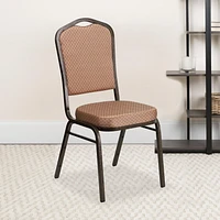 Lot de 4 pièces - Chaise de banquet empilable de la série HERCULES à dossier couronne en tissu à motifs de diamants dorés - Cadre veine d'or