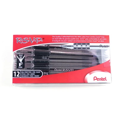 R.S.V.P. Ballpoint Pen, 0.7mm Medium Point, Black Ink, 12PC Pack, The R.S.V.P. ballpoint pen is a sturdy, well-balanced pen featuring a rubber grip. This capped pen can write for over a kilometer! Uses BKL7/BKL10 refills.