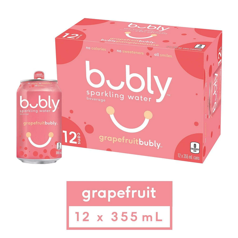 bubly grapefruit Sparkling Water Beverage, 355mL Cans, 12 Pack, 12x355mL