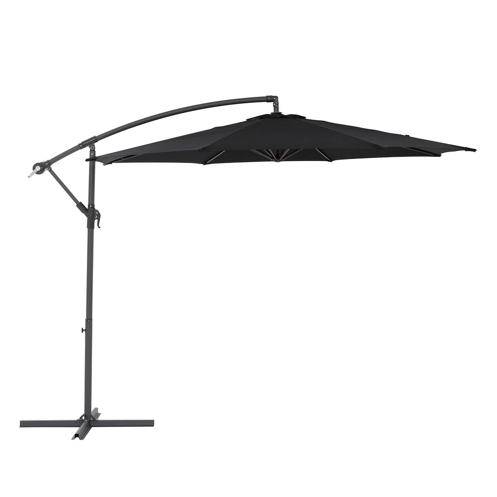 Parasol de terrasse inclinable en porte-à-faux CorLiving de 9,5 pieds avec cadre en acier, 8 bras de support et poids de base inclus