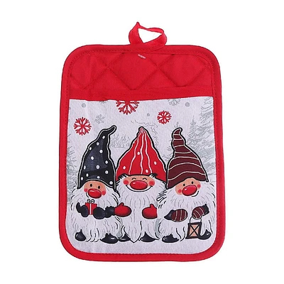Christmas Pot Holder With Pocket Triple Gnome - Set of 4