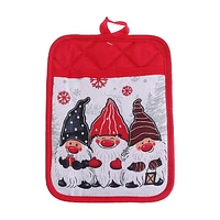 Christmas Pot Holder With Pocket Triple Gnome - Set of 4