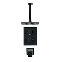 Valve thermostatique carrée 3 fonctions, pommeau, bec de bain ou simultanément, fini noir mat