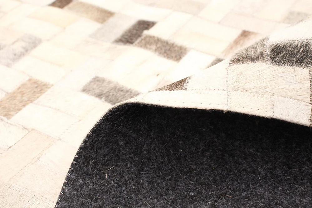 ECARPETGALLERY 8'0" x 10'3" Contemporary Cowhide Patchwork Handmade Area Rug for Living Room, Dining Room and Bedroom in Ivory
