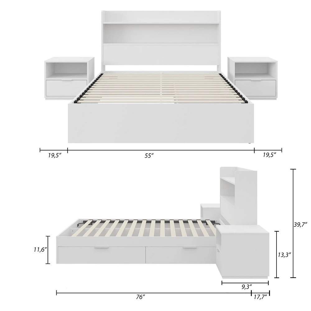 Nexera Hunter Platform Bed With Headboard And 2 Nightstands